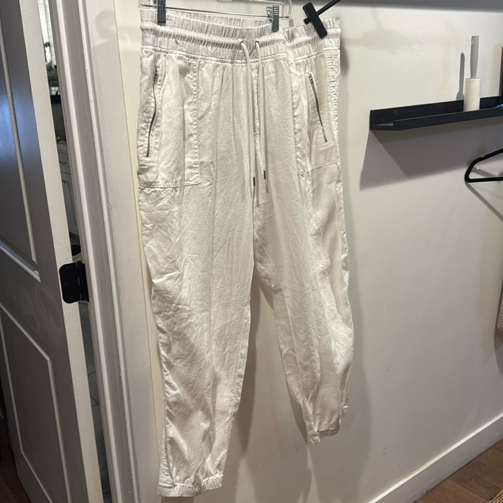 Athleta Cabo White Linen Drawstring Jogger Pants
